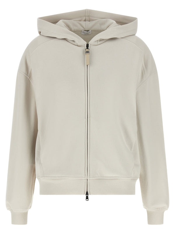 Brunello Cucinelli Shiny Leather Zip Pull Hoodie For Women Premium Luxury Topwear