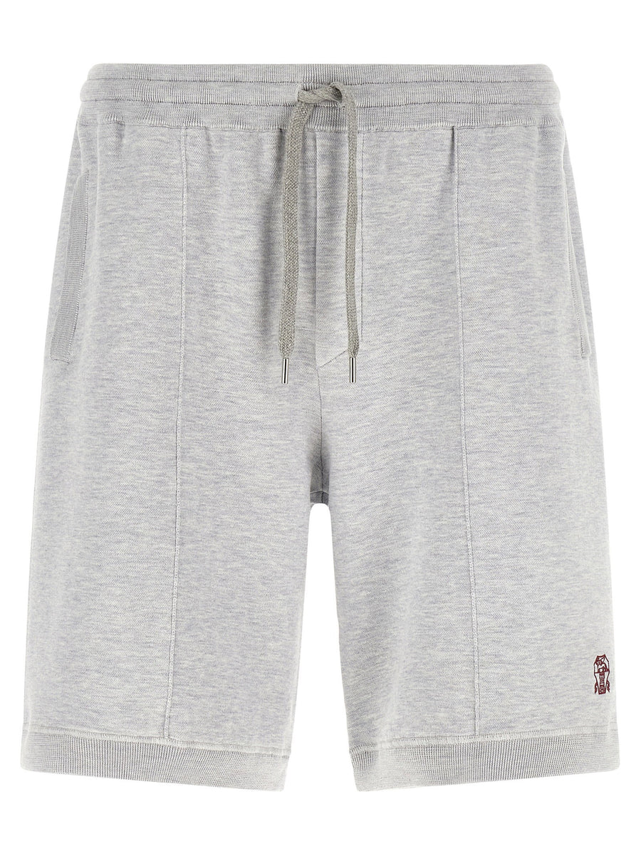 Brunello Cucinelli Double Knit Silk Cotton Bermuda Shorts Gray Melange