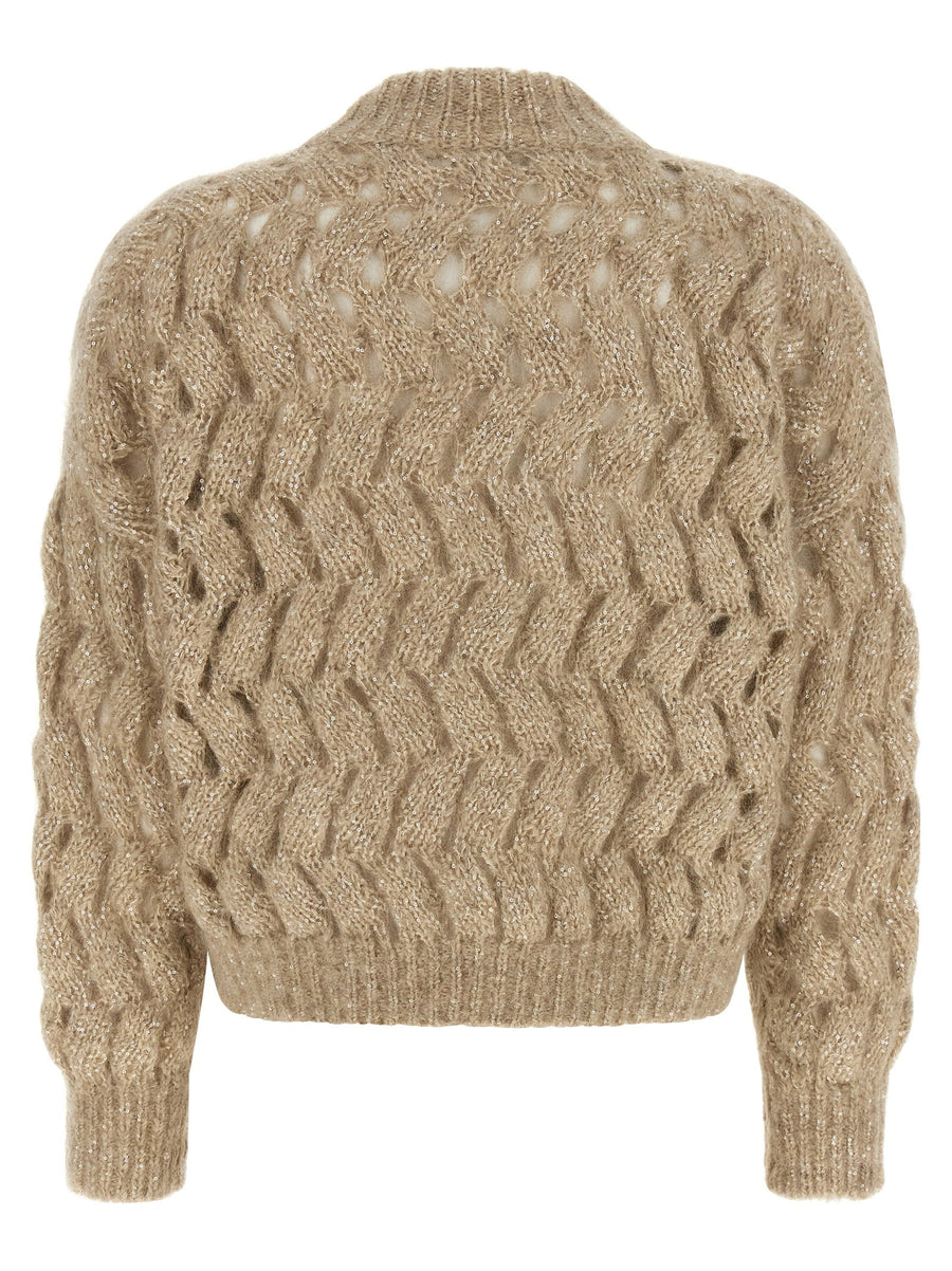 Brunello Cucinelli Dazzling Waves Turtleneck Knitwear Beige Mohair Wool Oversized