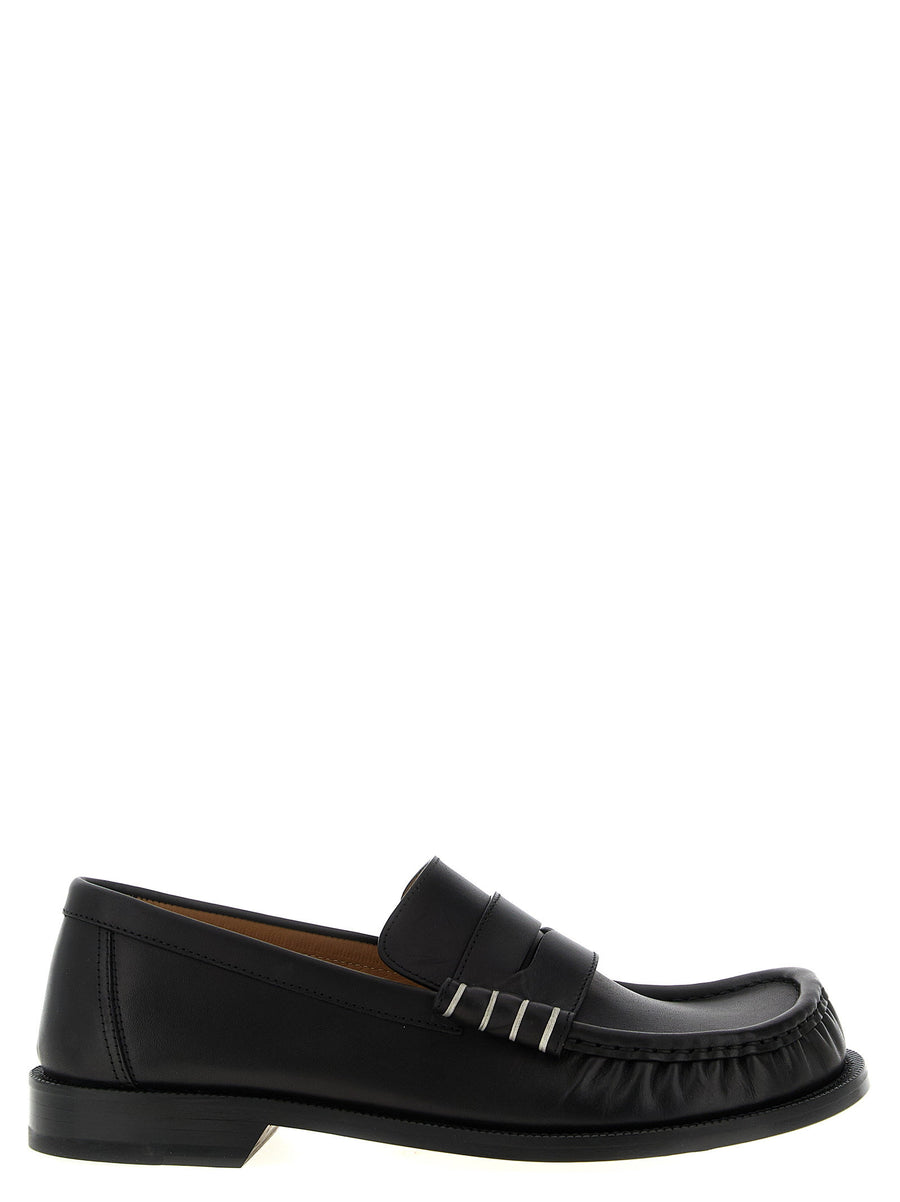 J.w.anderson Calfskin Leather Loafers For Men Black Moccasins With Contrast Stitching All Day Comfort Padded Insole