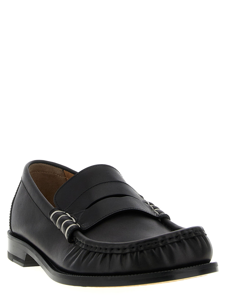 J.w.anderson Calfskin Leather Loafers For Men Black Moccasins With Contrast Stitching All Day Comfort Padded Insole