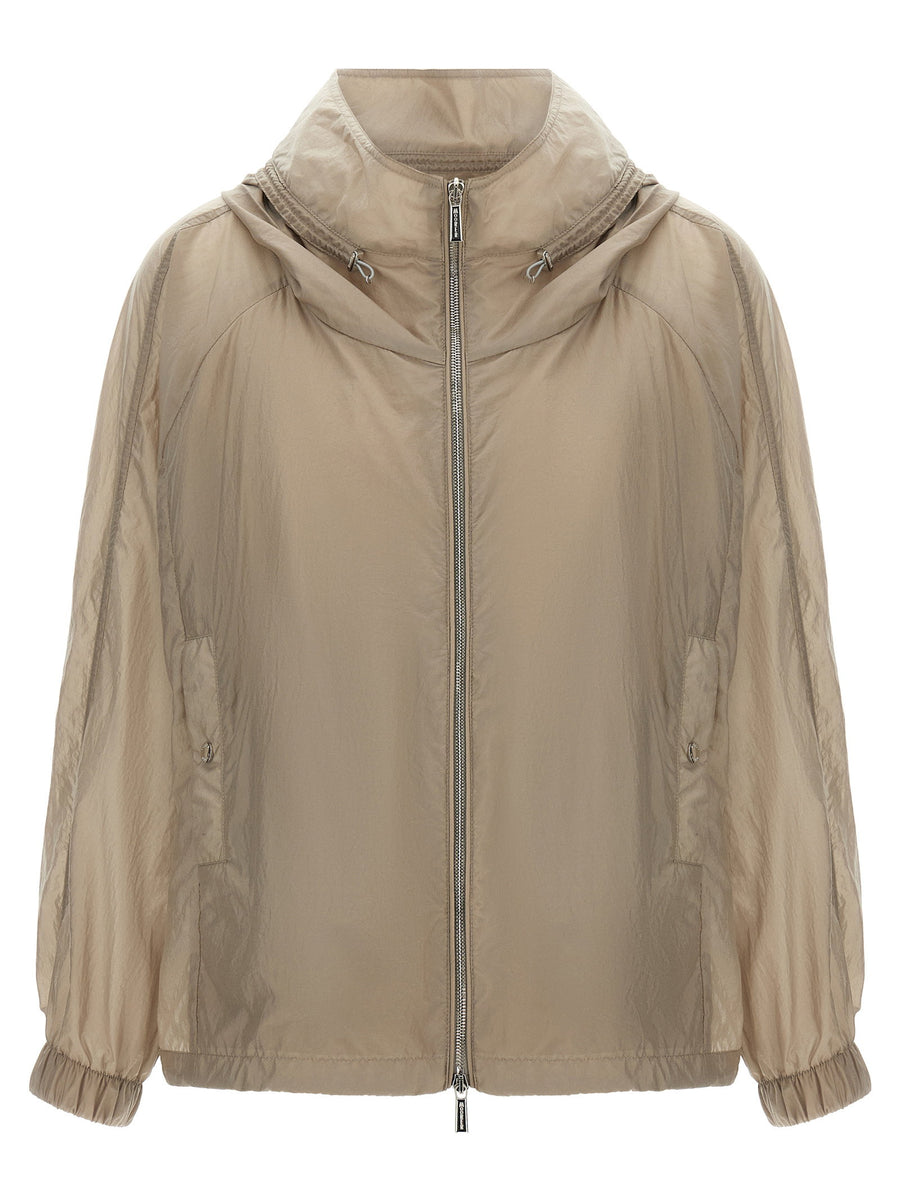Moorer Lumina Windbreaker For Women Luxe Beige Technical Fabric With Adjustable Hood And Front Zip