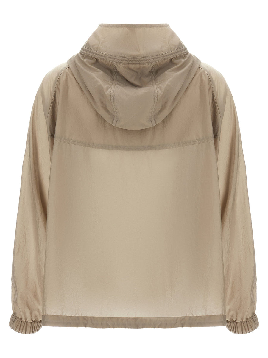 Moorer Lumina Windbreaker For Women Luxe Beige Technical Fabric With Adjustable Hood And Front Zip