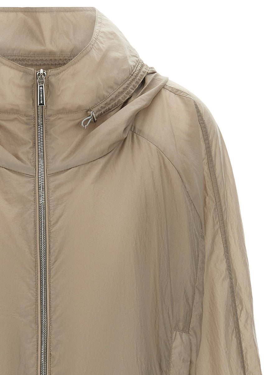 Moorer Lumina Windbreaker For Women Luxe Beige Technical Fabric With Adjustable Hood And Front Zip