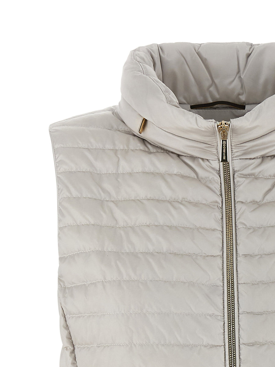 Moorer Villan Vest for Women Insulated Beige Quilted Vest with Goose Feather Padding and Removable Hood