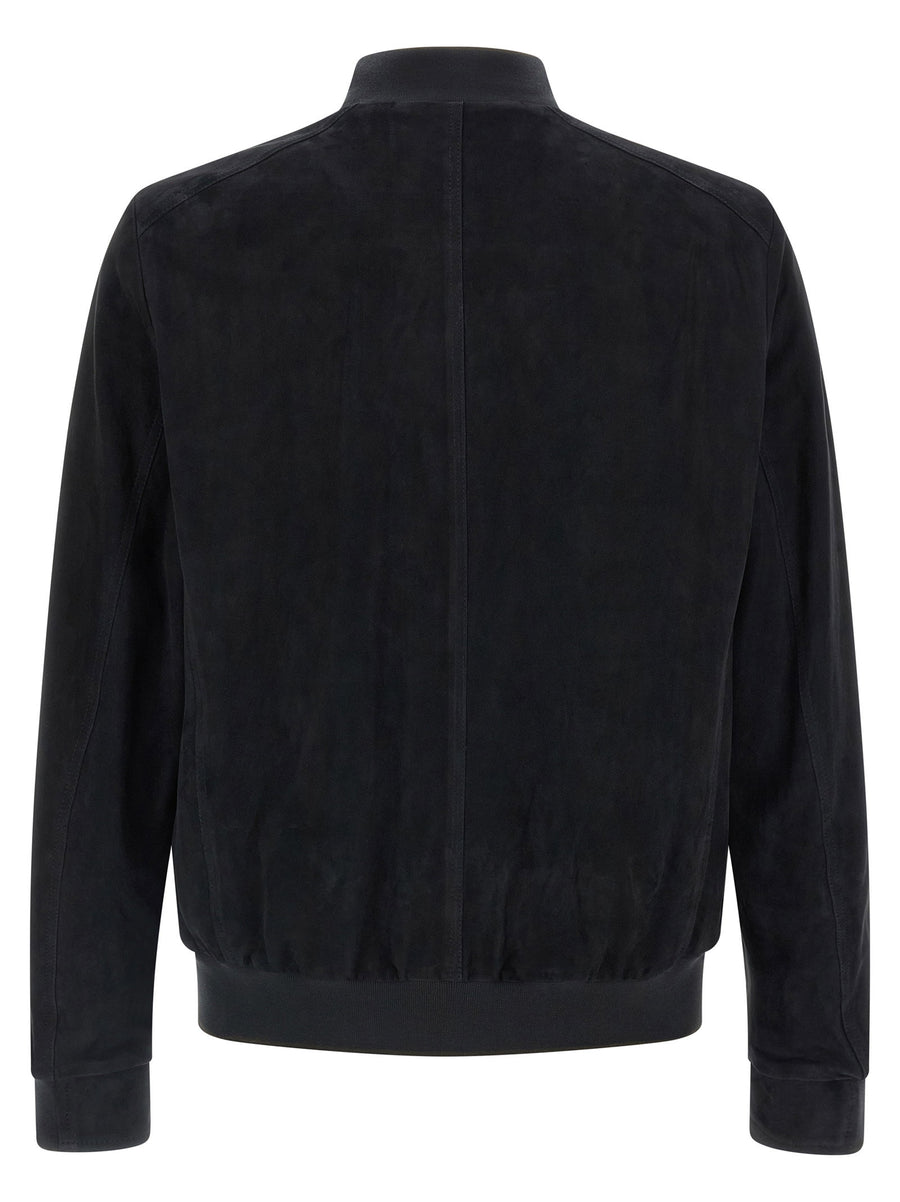 Moorer Carlos Bomber Jacket Blue Lamb Leather for Men Front Zip High Neck Luxury Craftsmanship