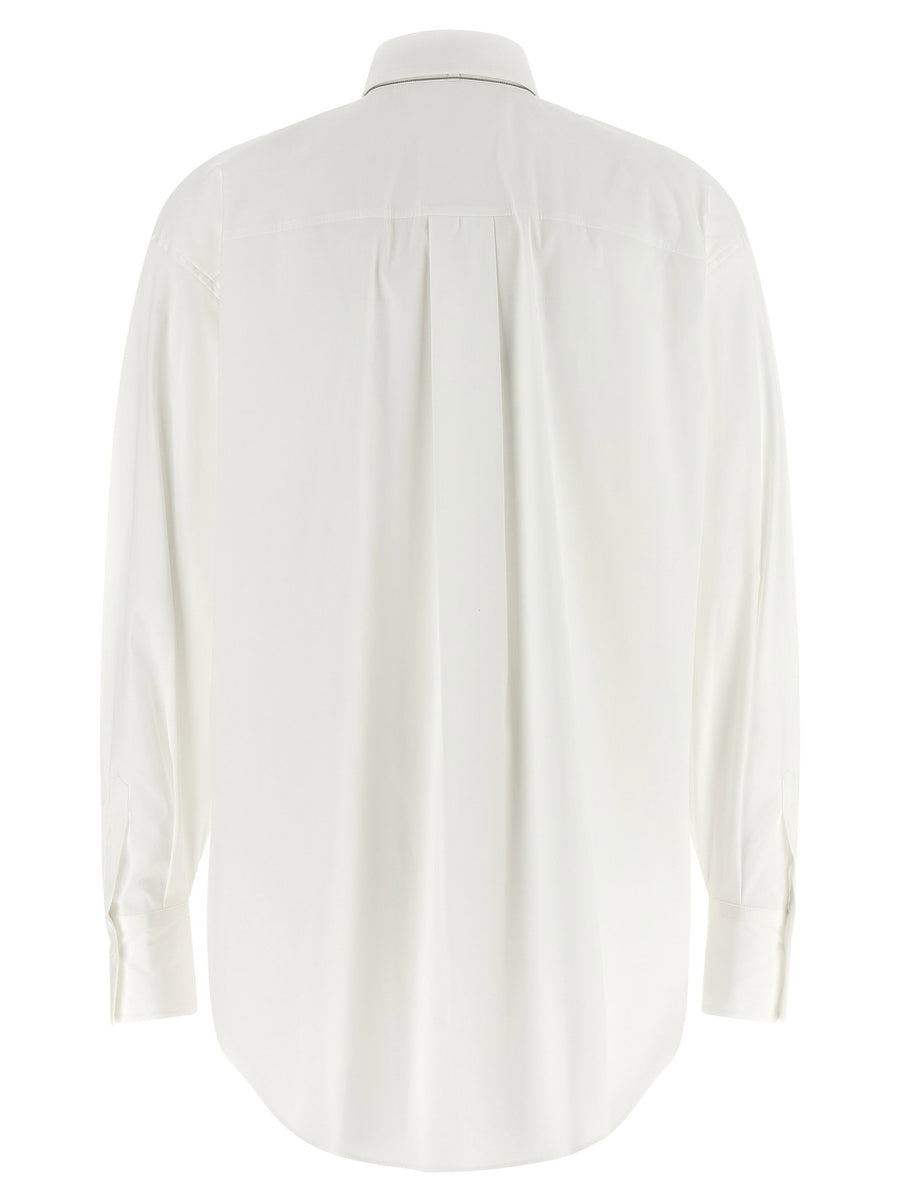 Brunello Cucinelli Shirt With Tie For Women Removable Tie Luxurious White Cotton Poplin