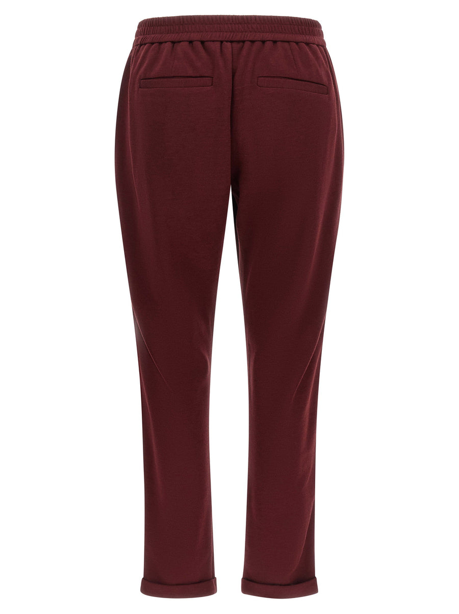Brunello Cucinelli Track Joggers in Bordeaux Cotton Silk Blend