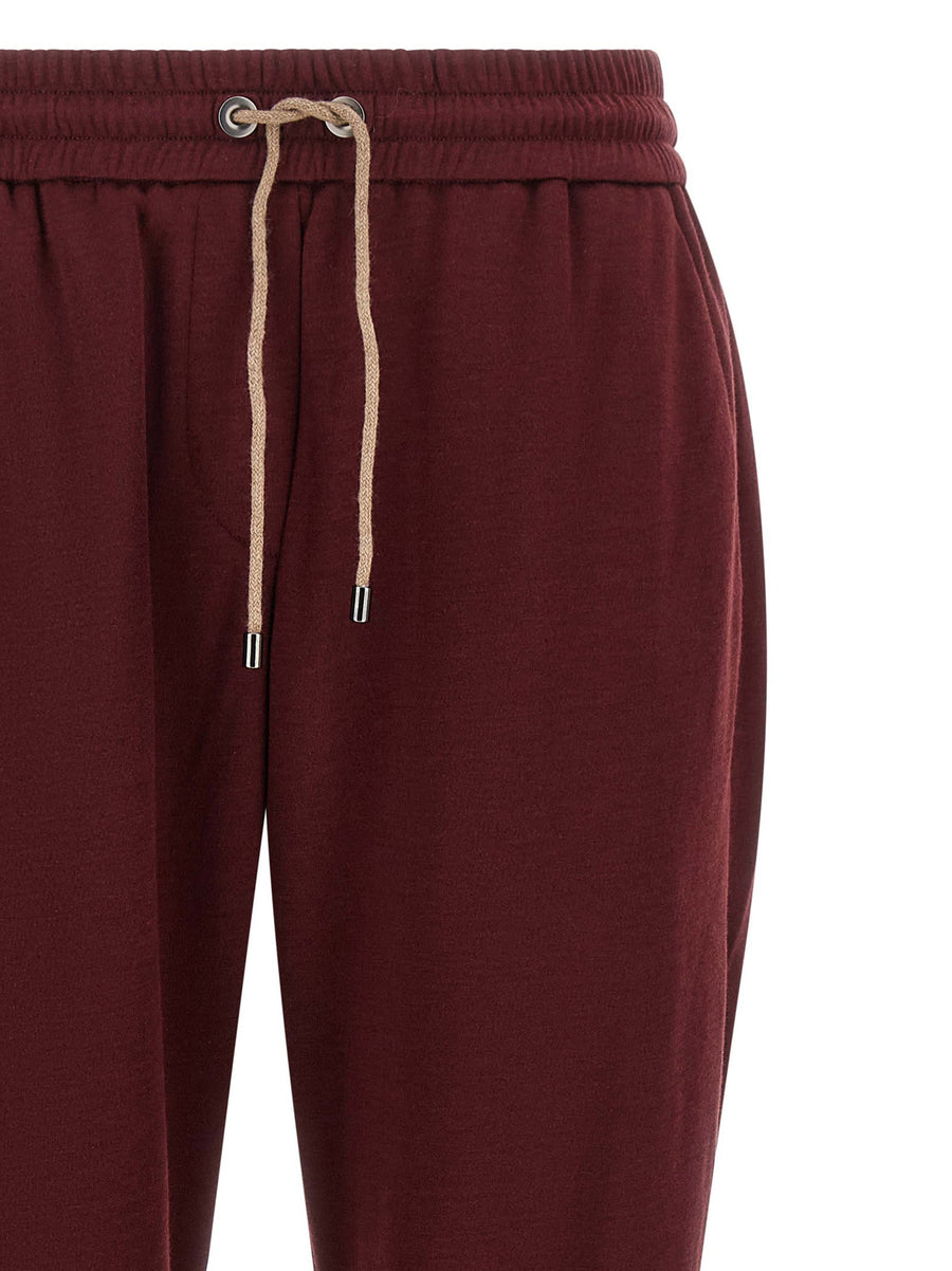Brunello Cucinelli Track Joggers in Bordeaux Cotton Silk Blend