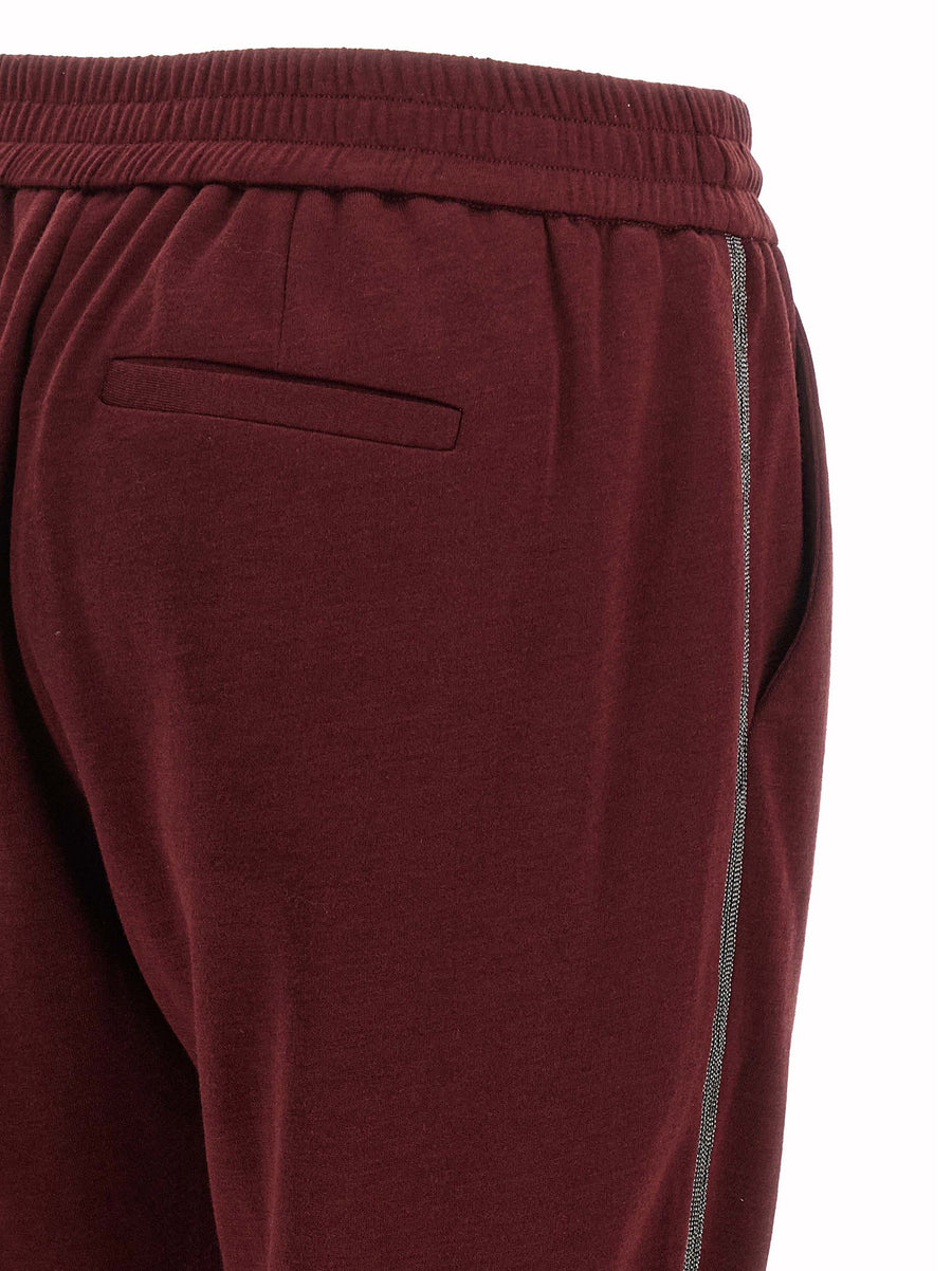 Brunello Cucinelli Track Joggers in Bordeaux Cotton Silk Blend