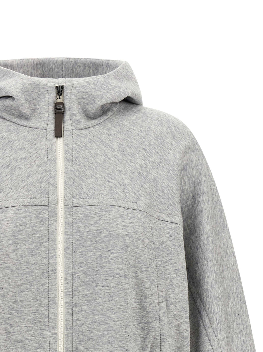 Brunello Cucinelli Shiny Zipper Pull Cropped Hoodie