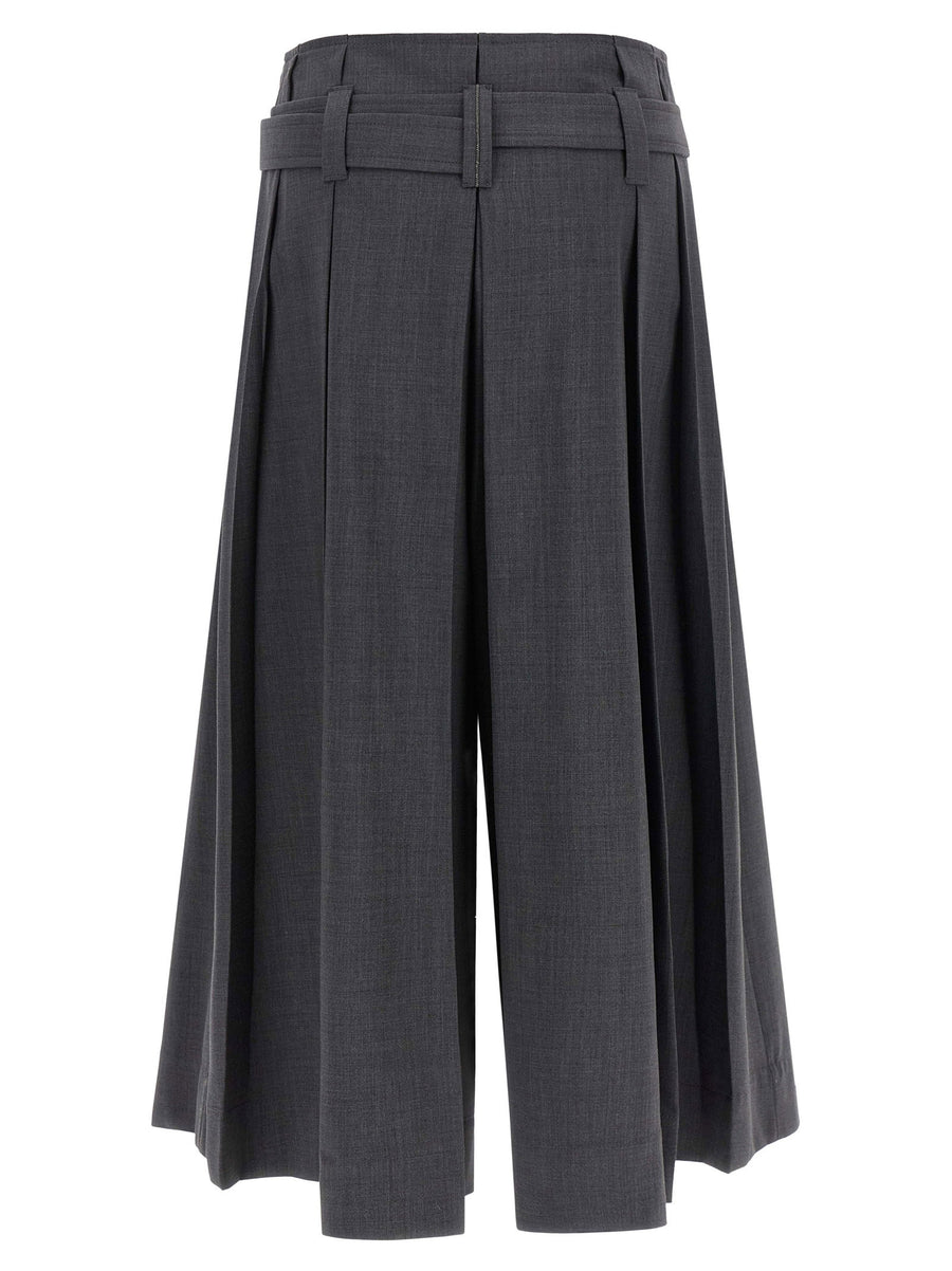 Brunello Cucinelli Gray Women Tailored Pleated Bermuda Shorts Virgin Wool Blend