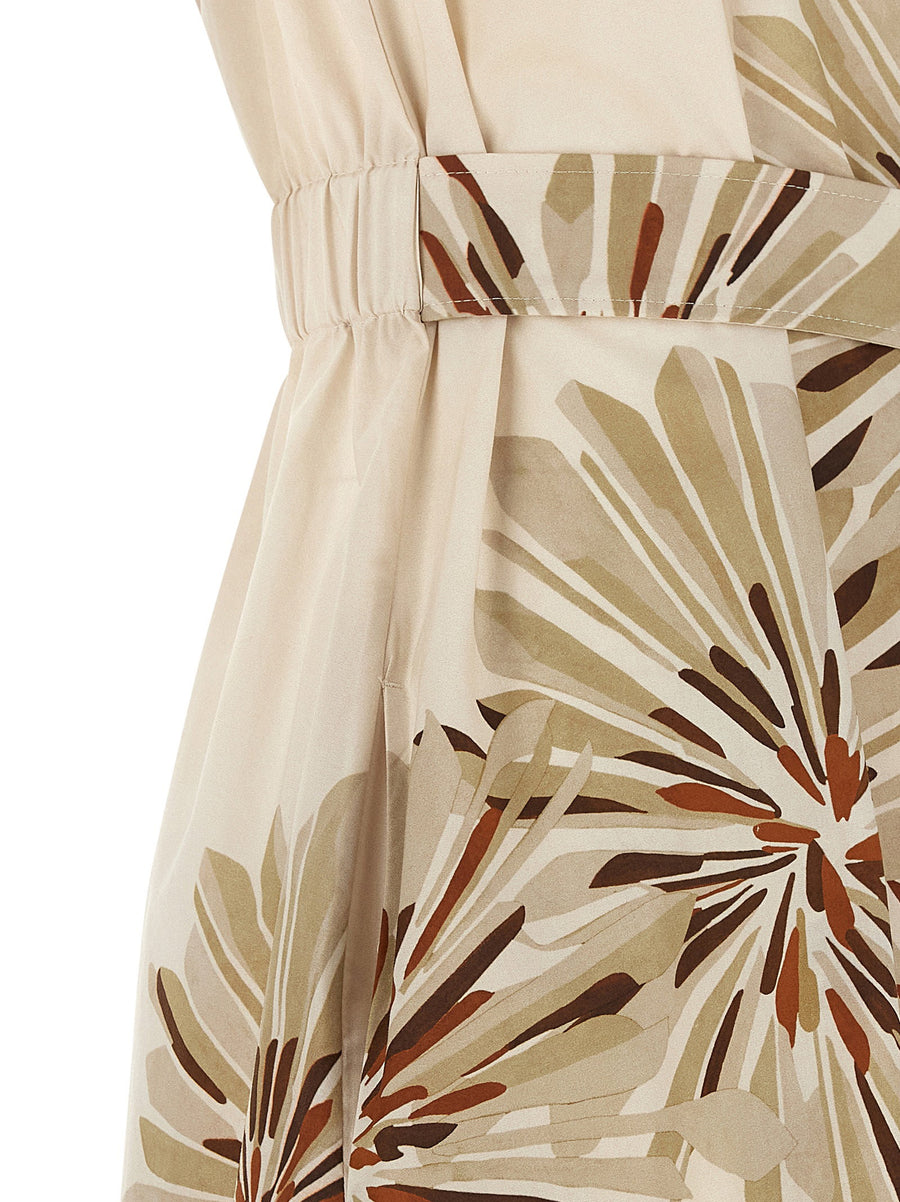 Brunello Cucinelli Bloom Print Midi Dress In Beige Cotton Poplin