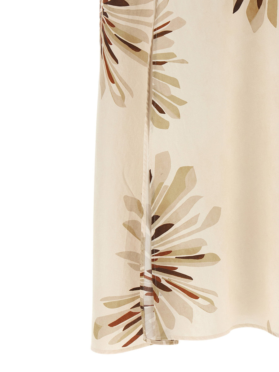 Brunello Cucinelli Bloom Print Midi Dress In Beige Cotton Poplin