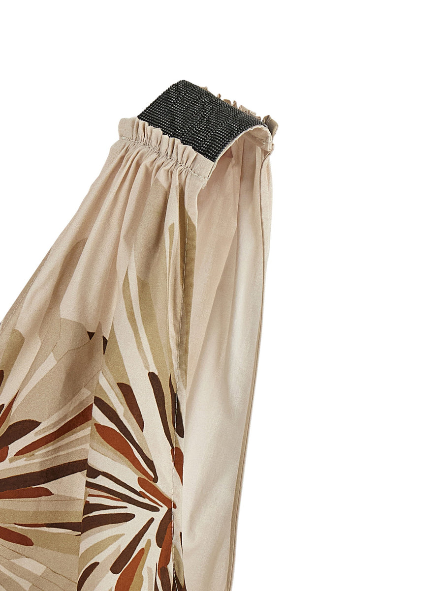 Brunello Cucinelli Bloom Print Midi Dress In Beige Cotton Poplin