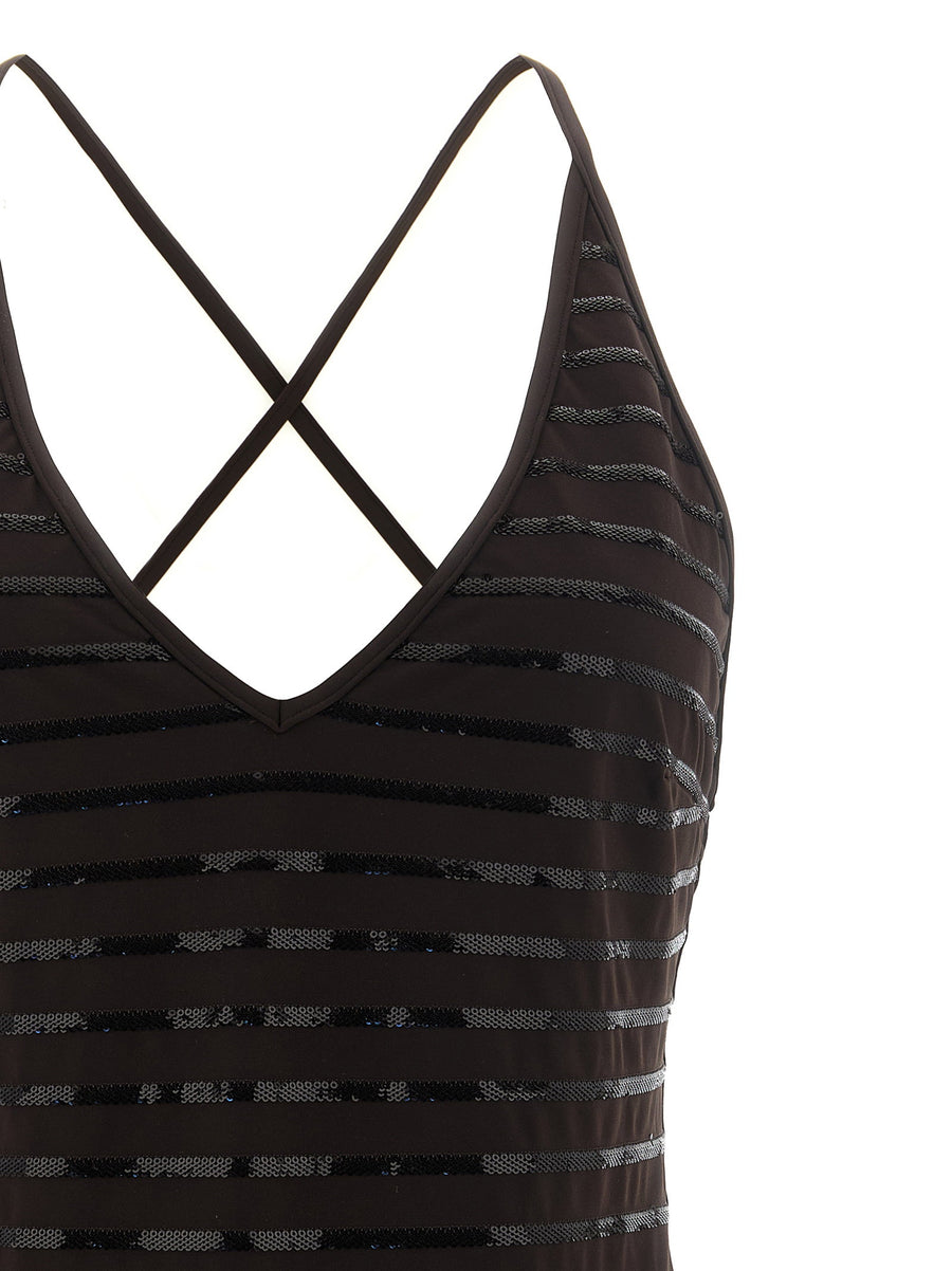 Brunello Cucinelli Dazzling Stripes Sequined One Piece Swimsuit Brown