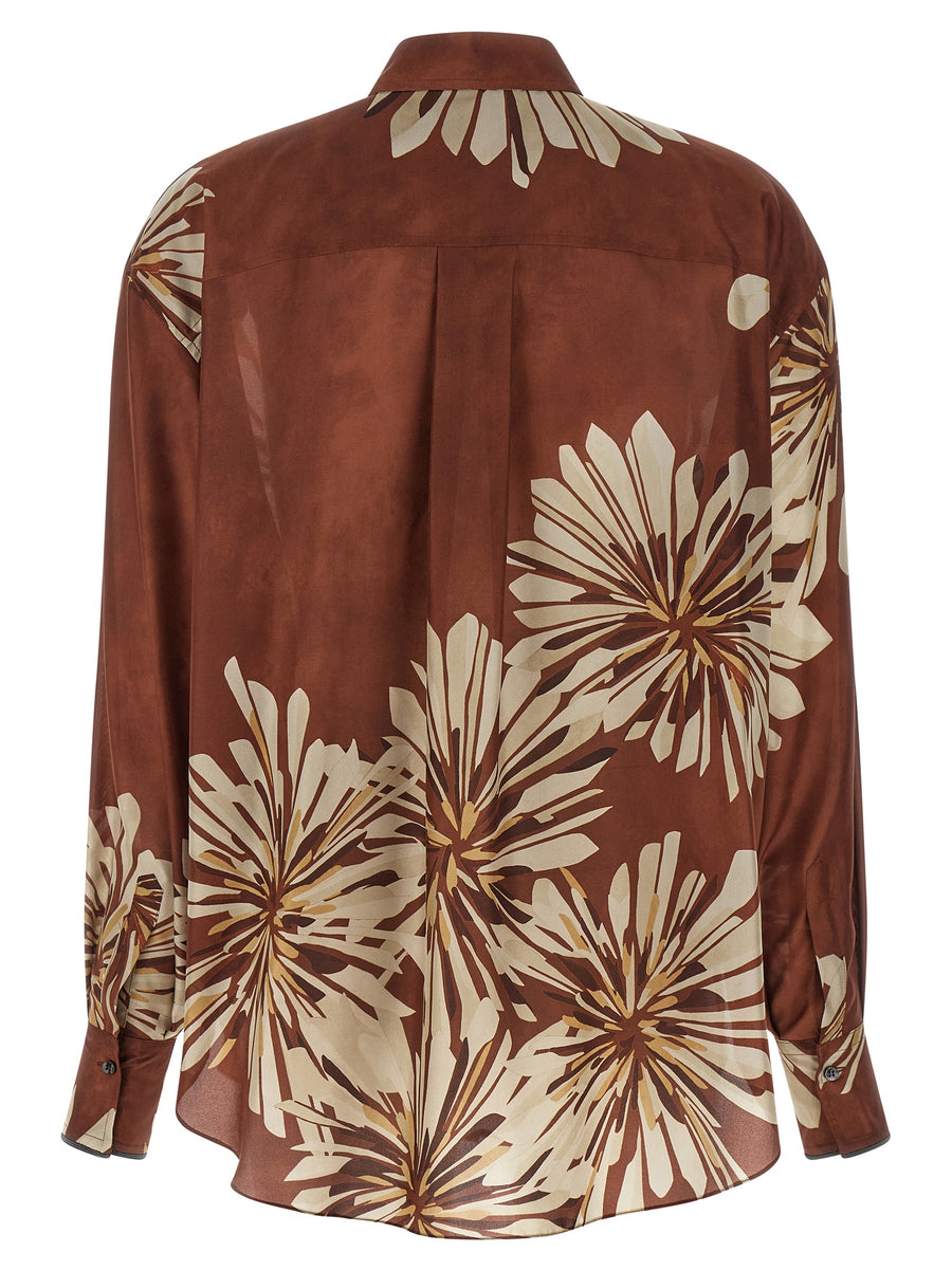 Brunello Cucinelli Silk Shirt Floral Pattern Front Button Luxury for Women Elegant Craftsmanship