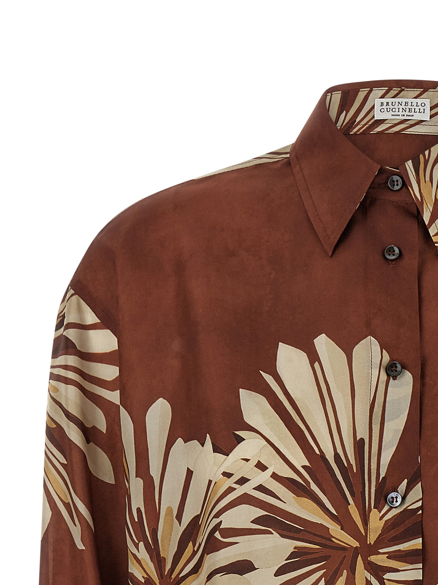 Brunello Cucinelli Silk Shirt Floral Pattern Front Button Luxury for Women Elegant Craftsmanship