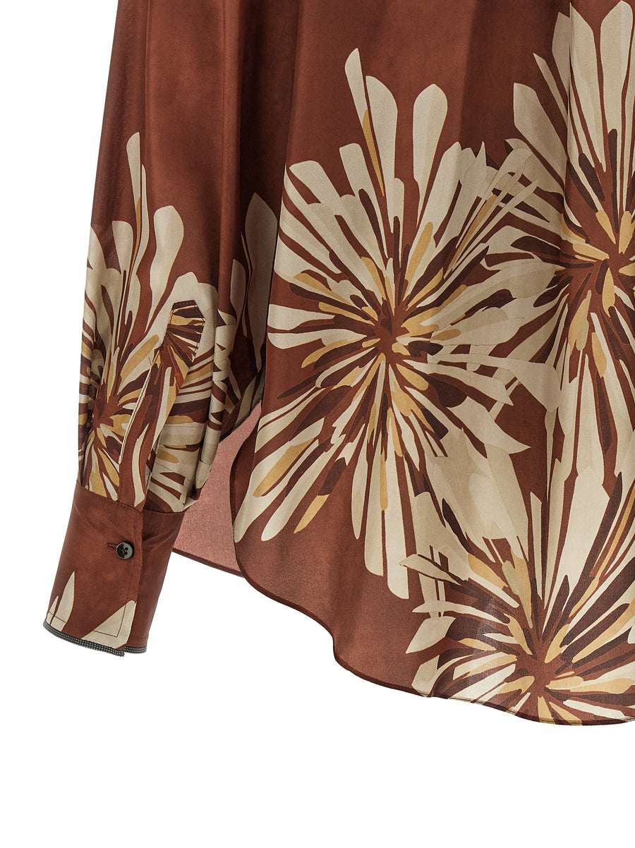 Brunello Cucinelli Silk Shirt Floral Pattern Front Button Luxury for Women Elegant Craftsmanship