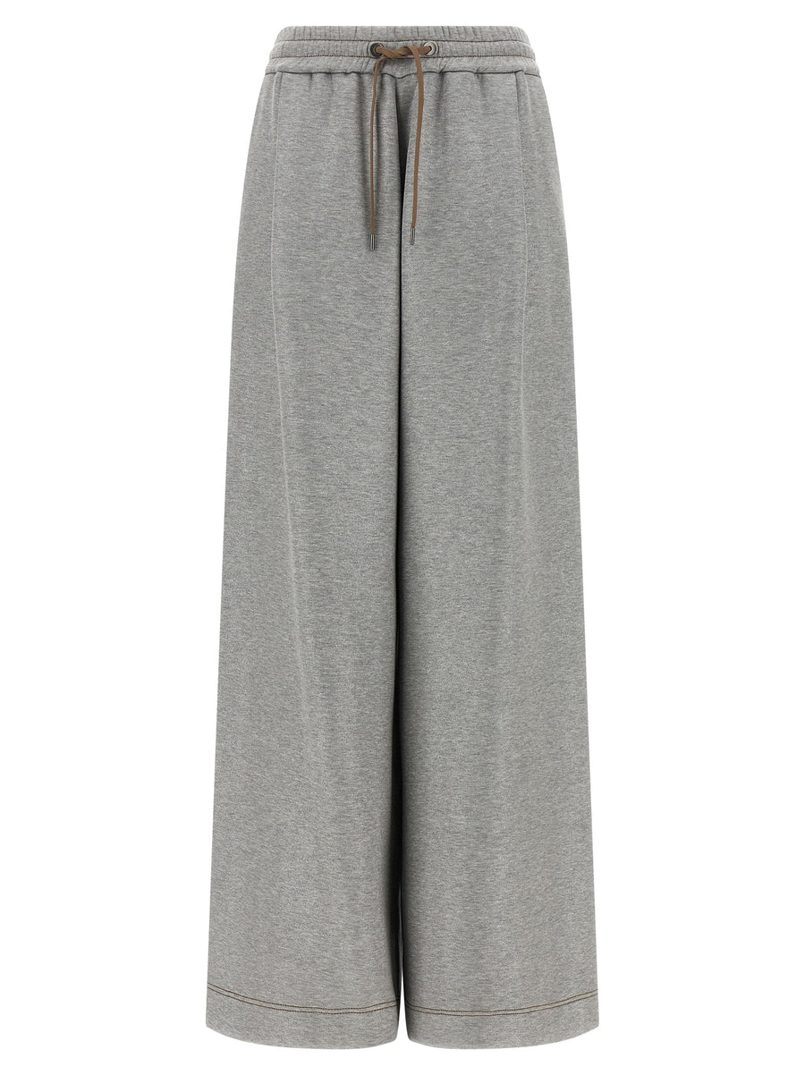 Brunello Cucinelli Sparkling Joggers For Women Luxury Pants With Lamé Thread Mélange Cotton Shine
