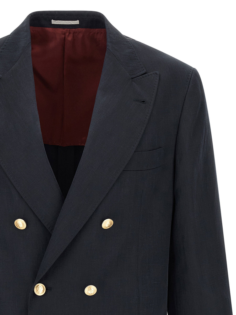 Brunello Cucinelli Silk Twill And Linen Delave Blazer For Women