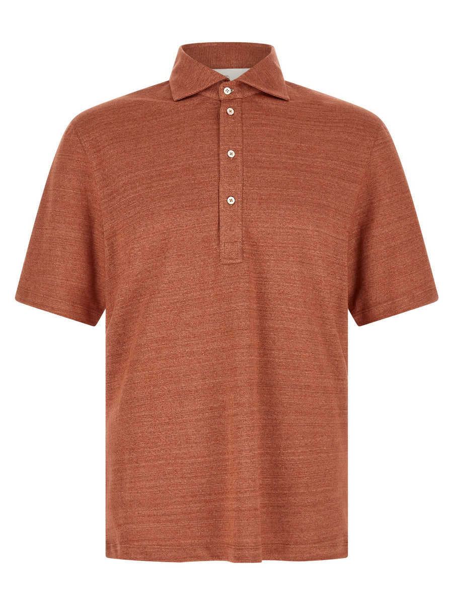 Brunello Cucinelli Linen Cotton Polo Jersey Mélange Orange