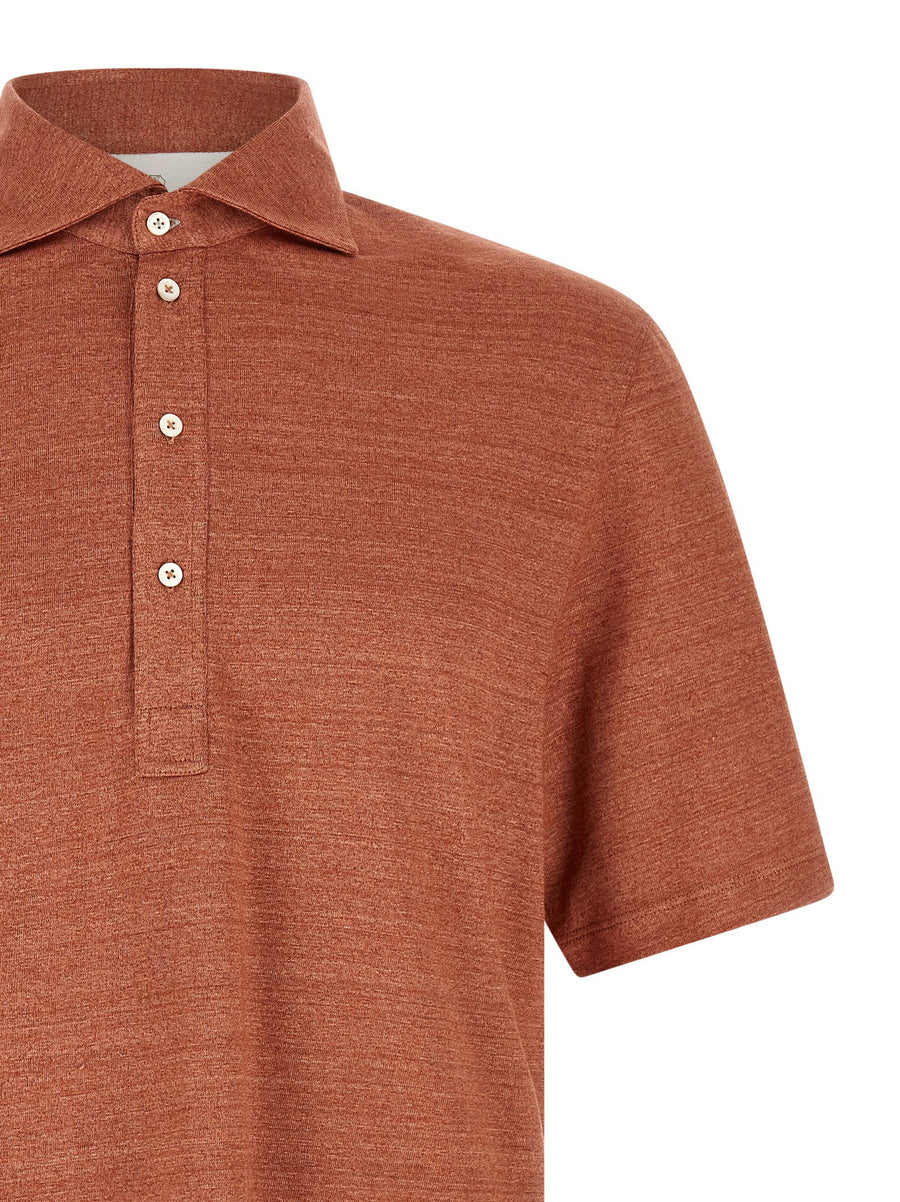 Brunello Cucinelli Linen Cotton Polo Jersey Mélange Orange