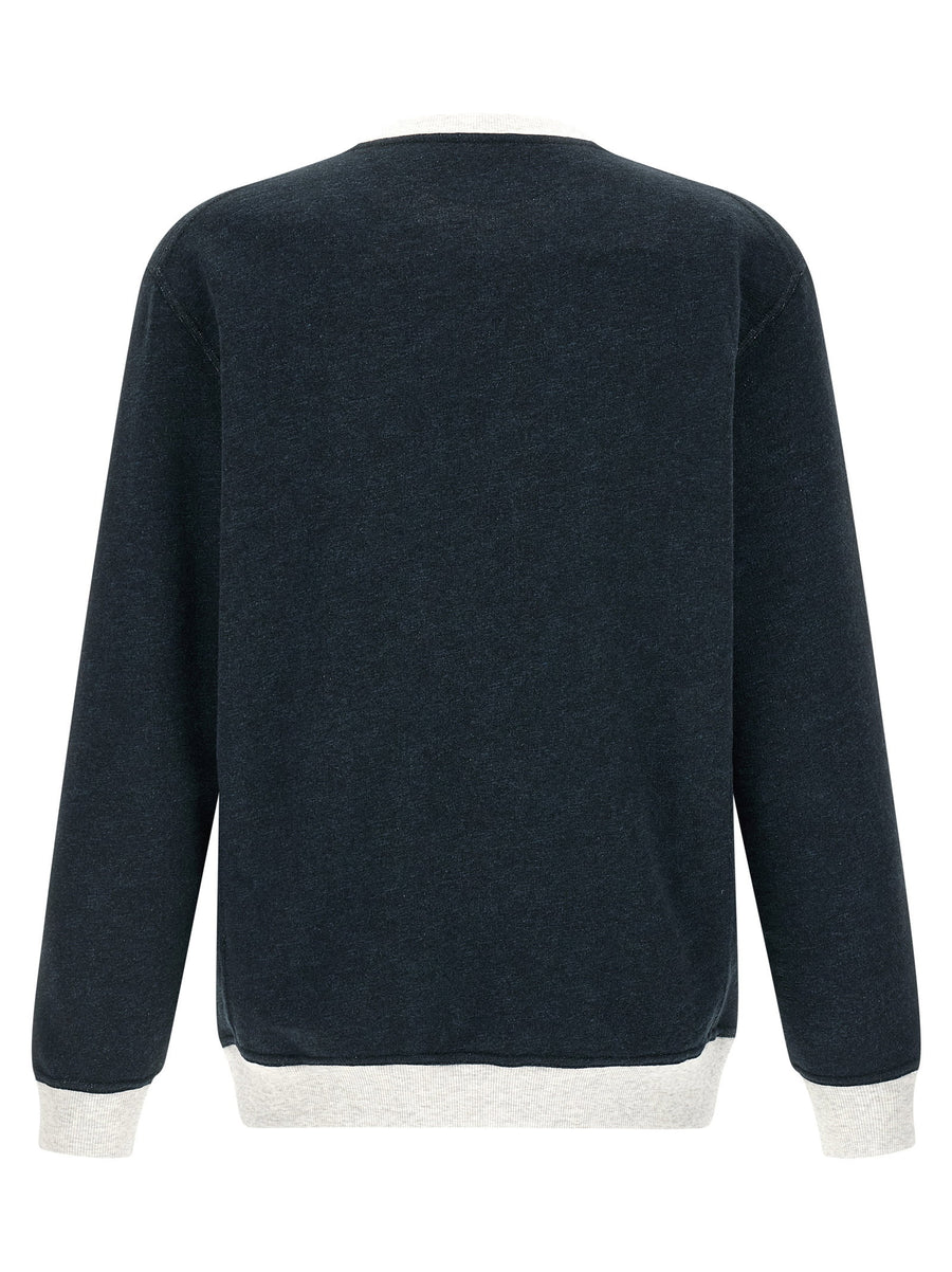 Brunello Cucinelli Cotton Linen Blend Sweatshirt For Men Blue With Brushed Fabric And Ribbed Knit Details