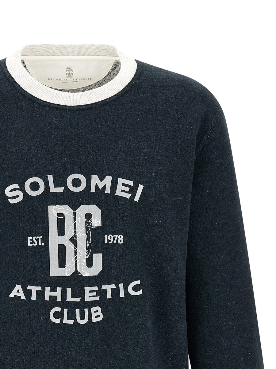 Brunello Cucinelli Cotton Linen Blend Sweatshirt For Men Blue With Brushed Fabric And Ribbed Knit Details