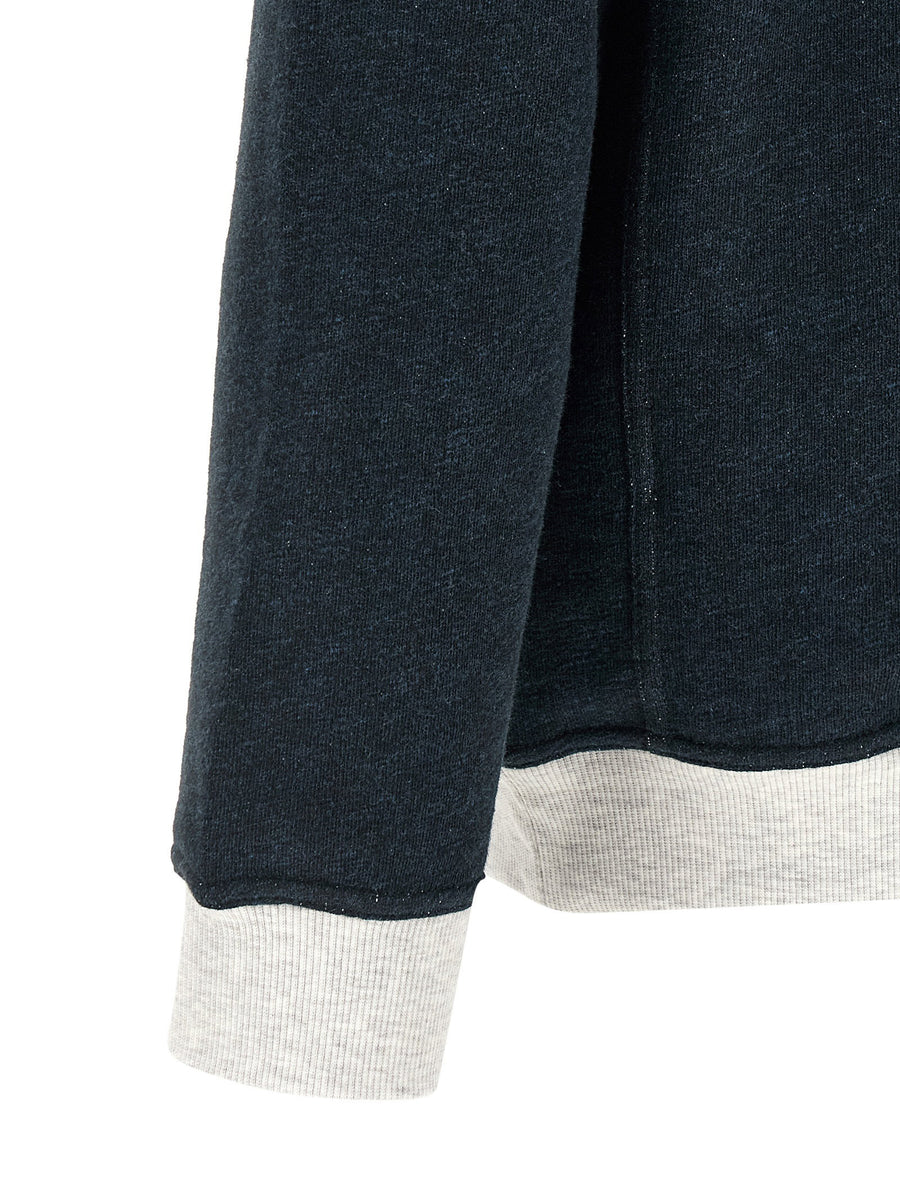 Brunello Cucinelli Cotton Linen Blend Sweatshirt For Men Blue With Brushed Fabric And Ribbed Knit Details
