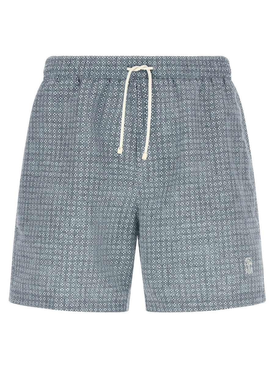 Brunello Cucinelli Flower Print Men Swimsuit Blue Polyester