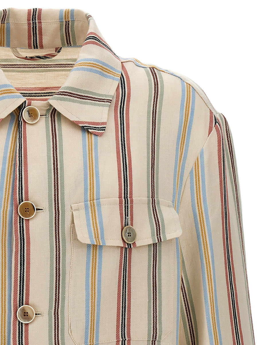 Etro Striped Linen Overshirt For Men Breathable Lightweight Layering With Elegant Multicolor Stripe