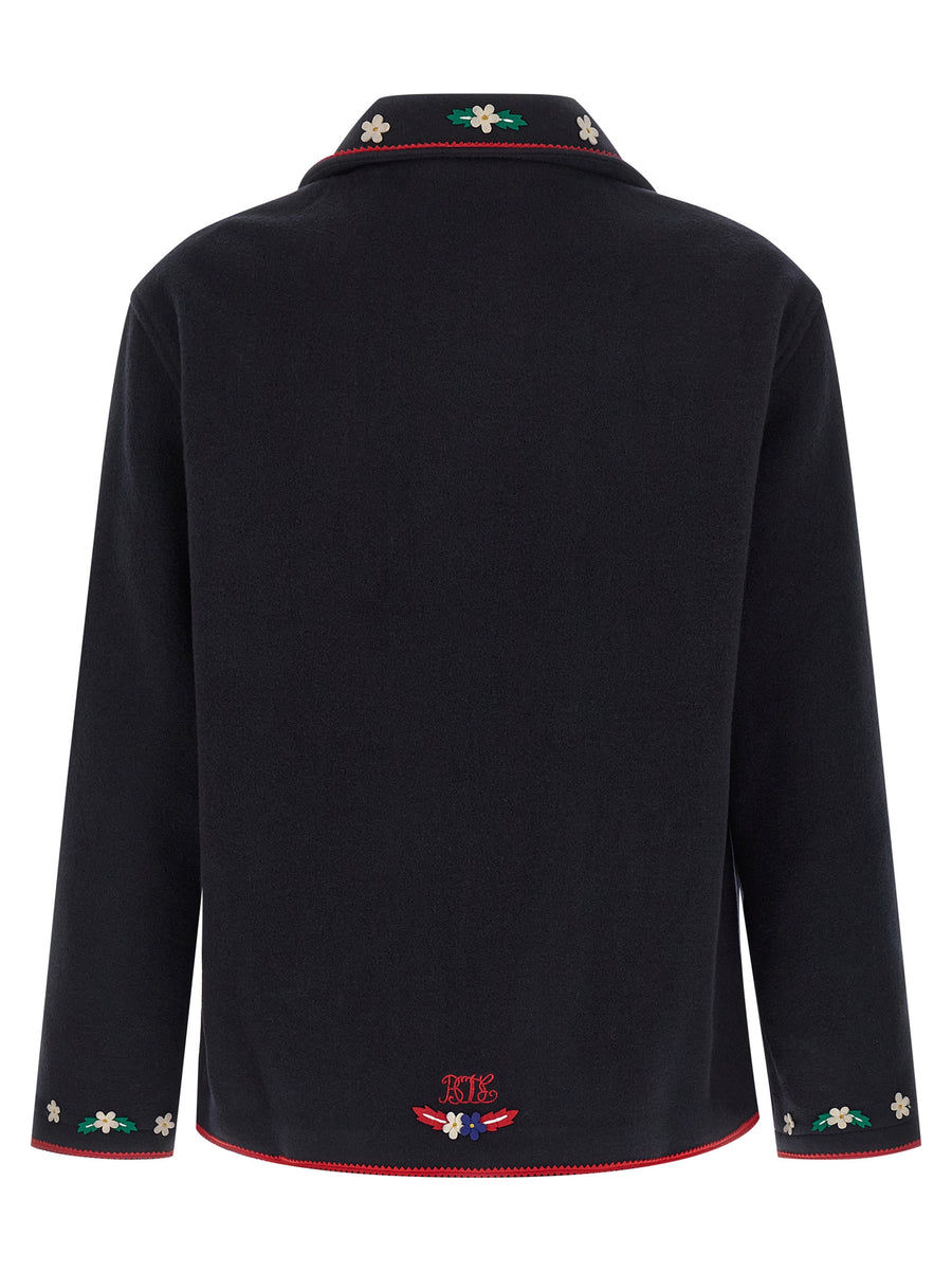 Bode Carroll Wool Jacket For Men With Artisanal Narrative Patch Detailing In Rich Blue