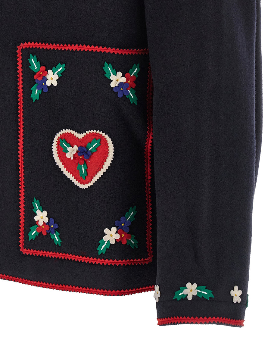 Bode Carroll Wool Jacket For Men With Artisanal Narrative Patch Detailing In Rich Blue