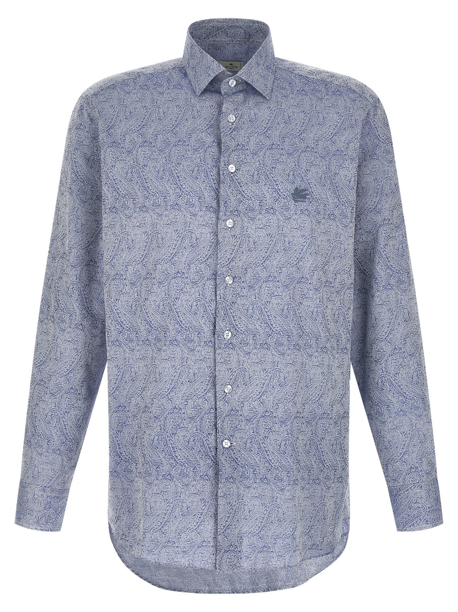 Etro Paisley Jacquard Shirt For Men In Blue 100 Percent Cotton Front Button Closure Pegaso Logo