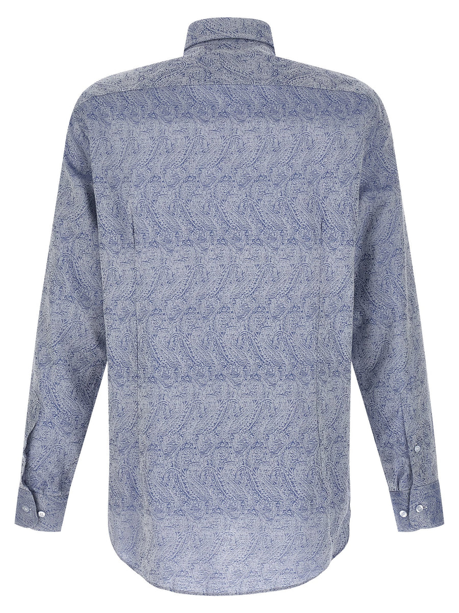 Etro Paisley Jacquard Shirt For Men In Blue 100 Percent Cotton Front Button Closure Pegaso Logo