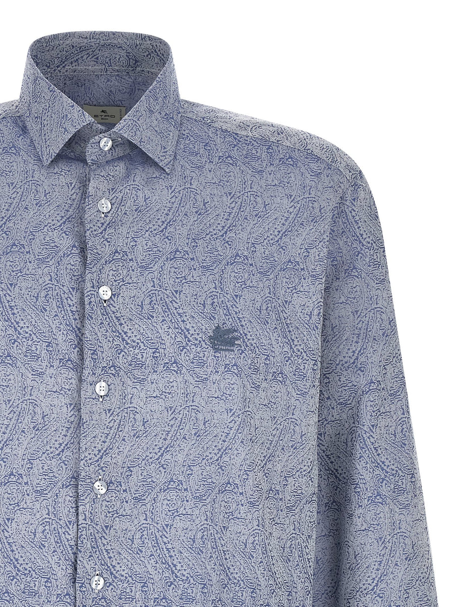 Etro Paisley Jacquard Shirt For Men In Blue 100 Percent Cotton Front Button Closure Pegaso Logo