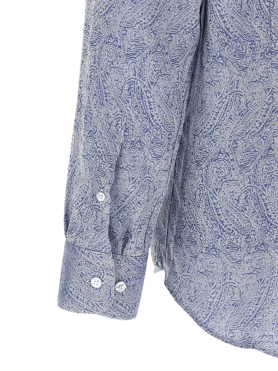 Etro Paisley Jacquard Shirt For Men In Blue 100 Percent Cotton Front Button Closure Pegaso Logo