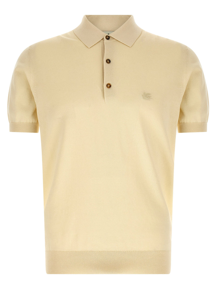 Etro Pegaso Polo Shirt For Men Premium 100 Percent Cotton Beige Tone On Tone Pegaso Embroidery