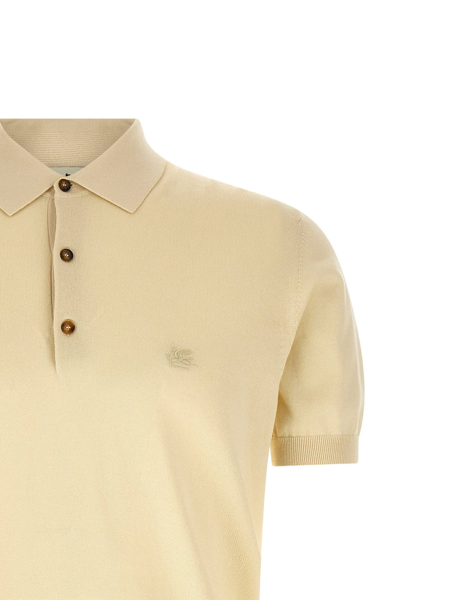 Etro Pegaso Polo Shirt For Men Premium 100 Percent Cotton Beige Tone On Tone Pegaso Embroidery