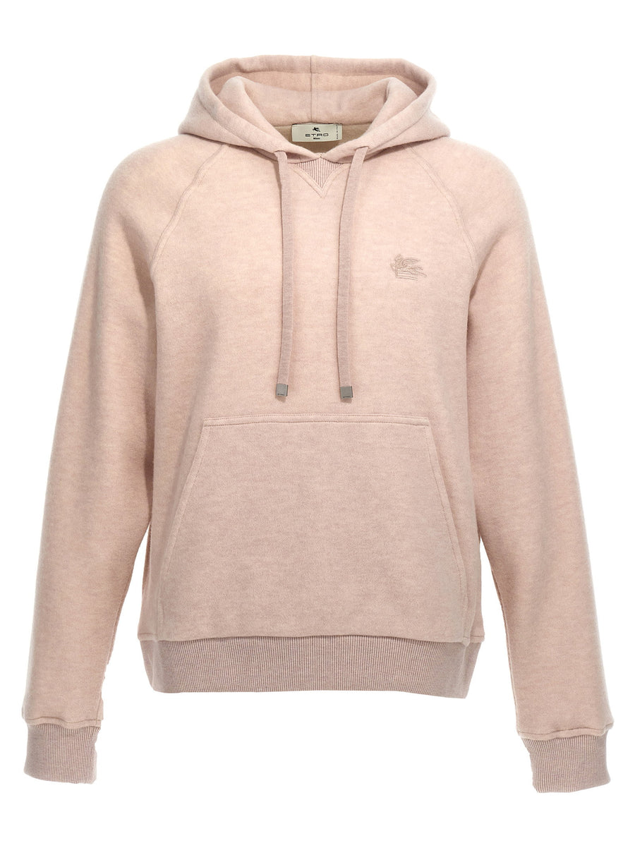 Etro Logo Embroidered Wool Hoodie For Men Beige Wool Blend Front Embroidery Premium Warmth Luxury