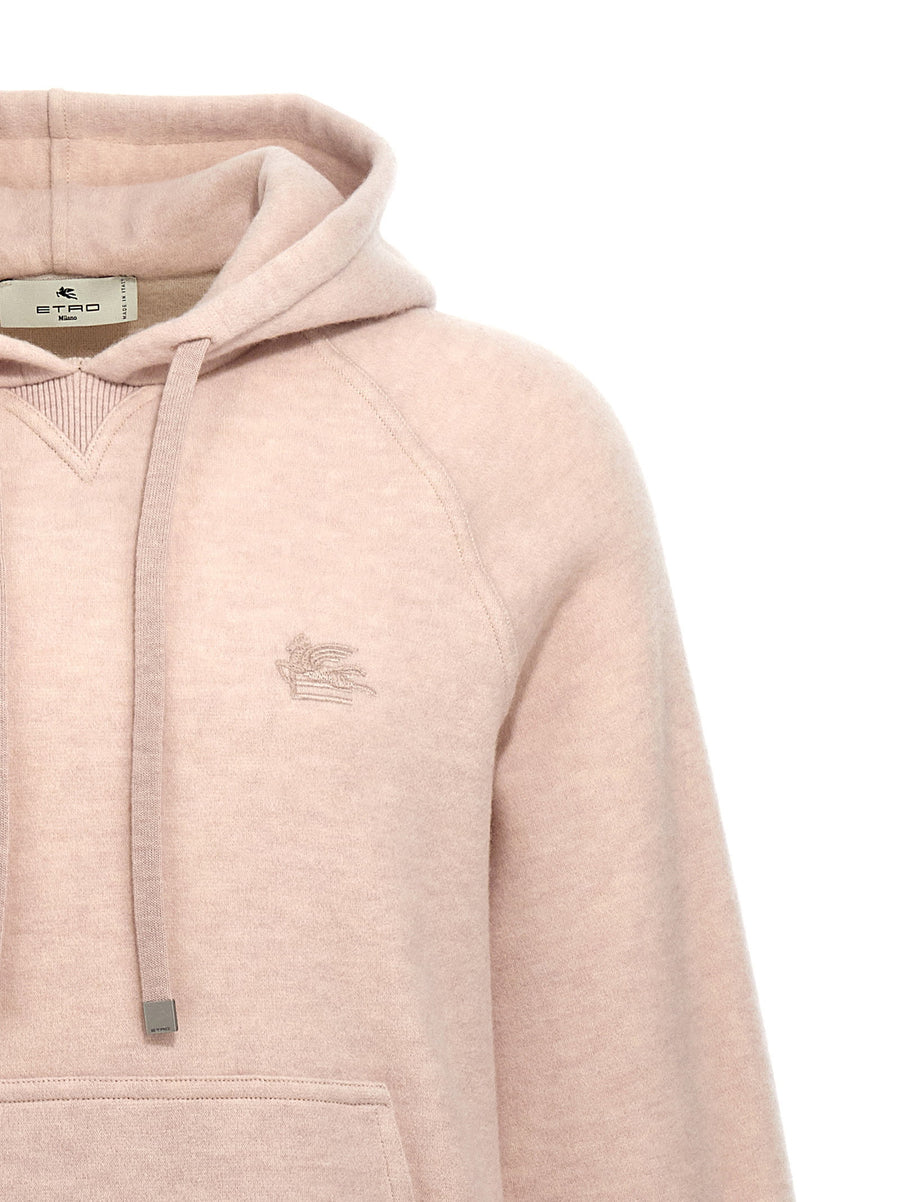 Etro Logo Embroidered Wool Hoodie For Men Beige Wool Blend Front Embroidery Premium Warmth Luxury