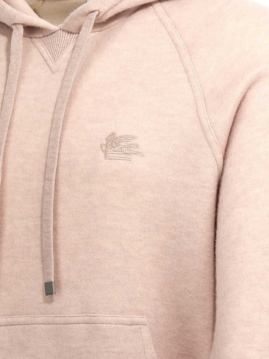 Etro Logo Embroidered Wool Hoodie For Men Beige Wool Blend Front Embroidery Premium Warmth Luxury