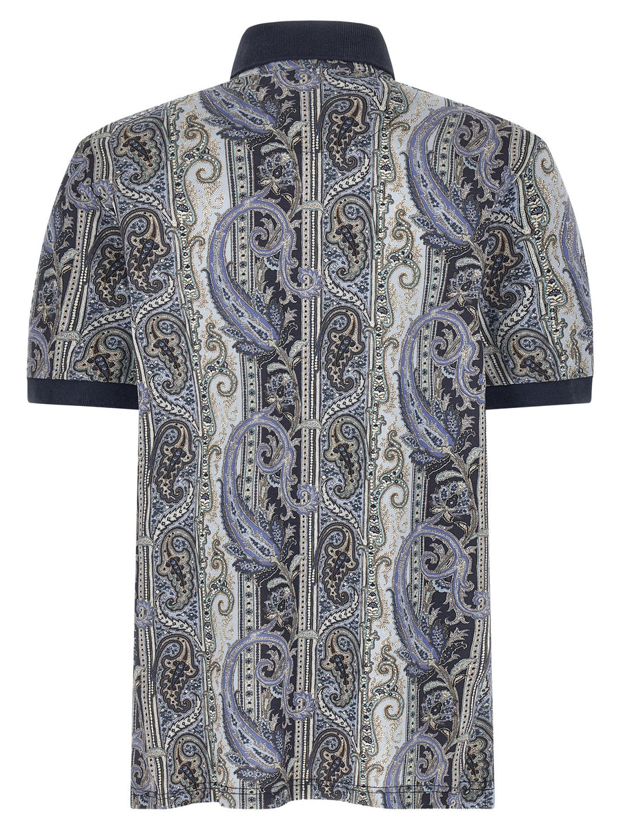 Etro Arnica Paisley Polo Shirt For Men Pure Cotton Piquet Contrasting Collar Pegaso Embroidery