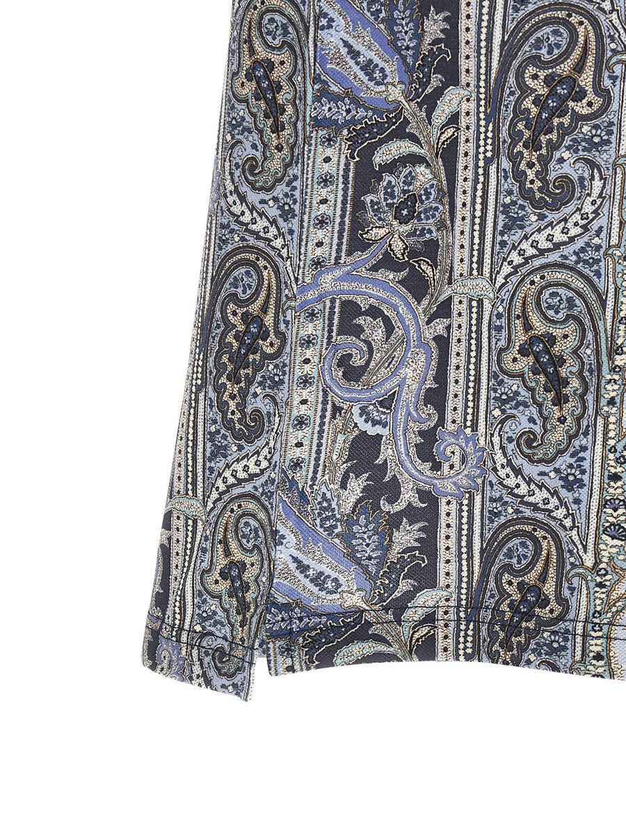 Etro Arnica Paisley Polo Shirt For Men Pure Cotton Piquet Contrasting Collar Pegaso Embroidery