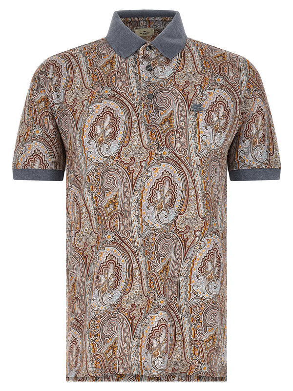Etro Arnica Paisley Polo Shirt Multicolor Pure Cotton Pique Collar Cuffs