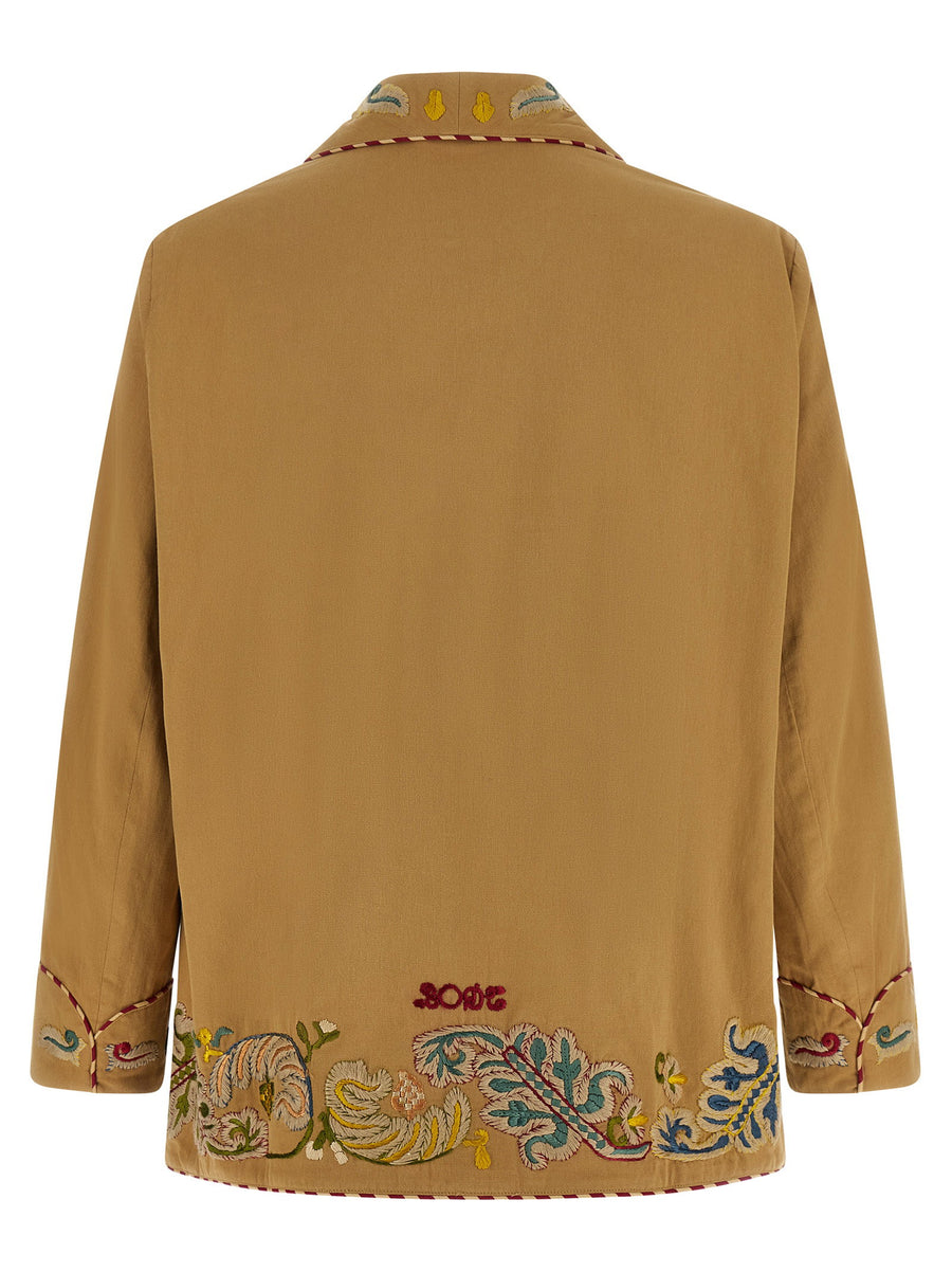 Bode Feather Runner Smoking Blazer Hand Embroidered Georgian Embroidery Motif On Beige Cotton Gabardine Luxury For Men