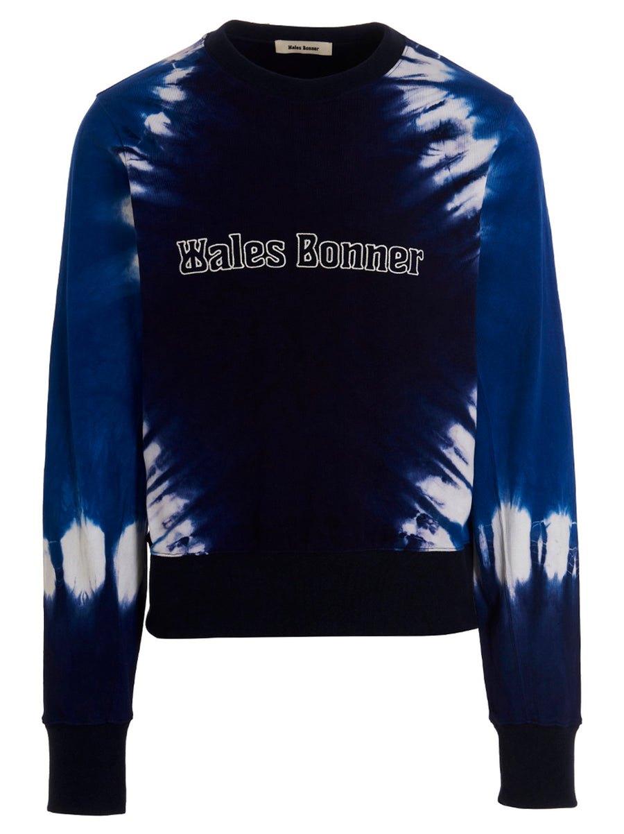 Wales Bonner Blue Tie Dye Logo Embroidered Sweatshirt 100 Percent Cotton