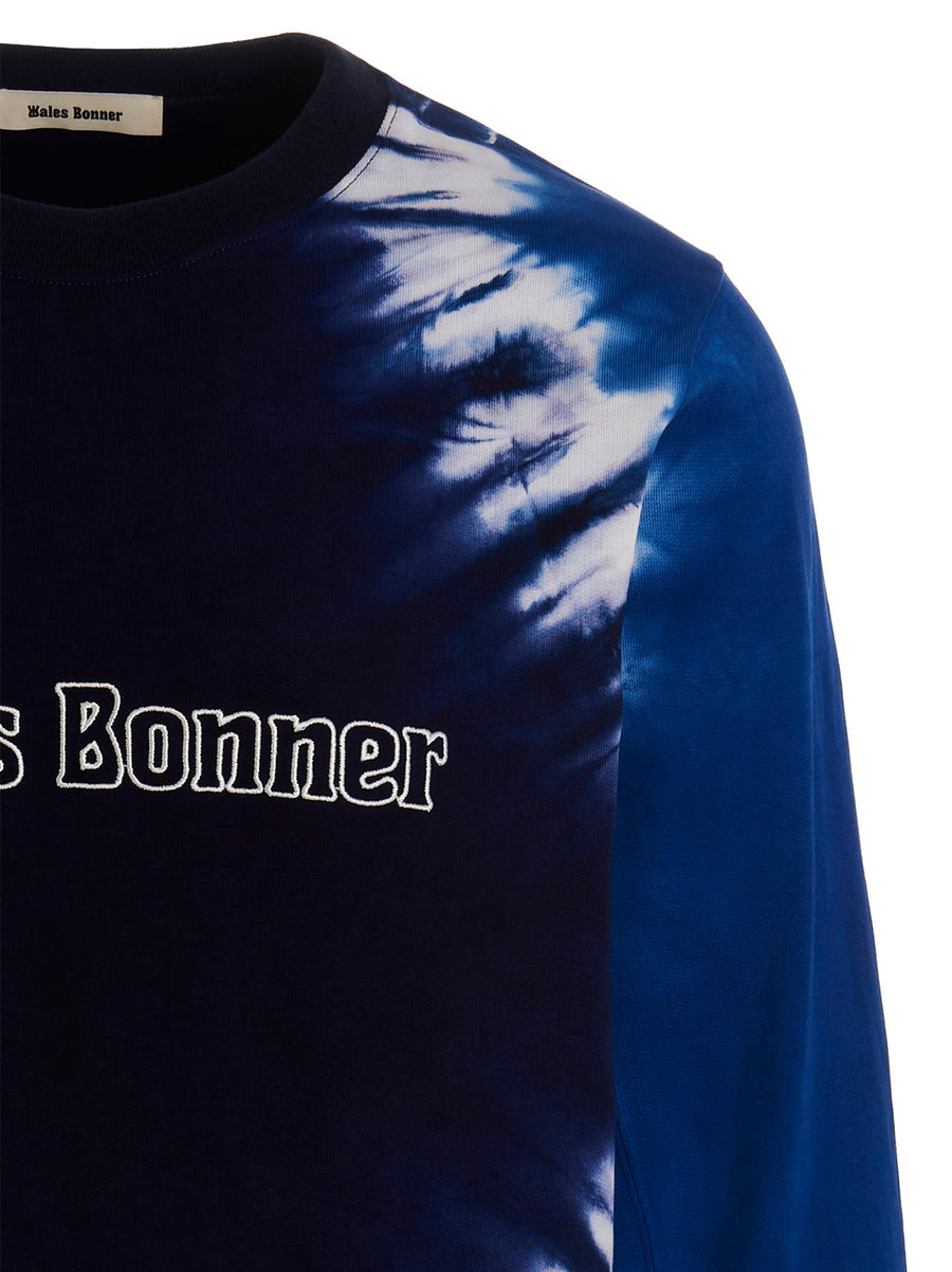 Wales Bonner Blue Tie Dye Logo Embroidered Sweatshirt 100 Percent Cotton