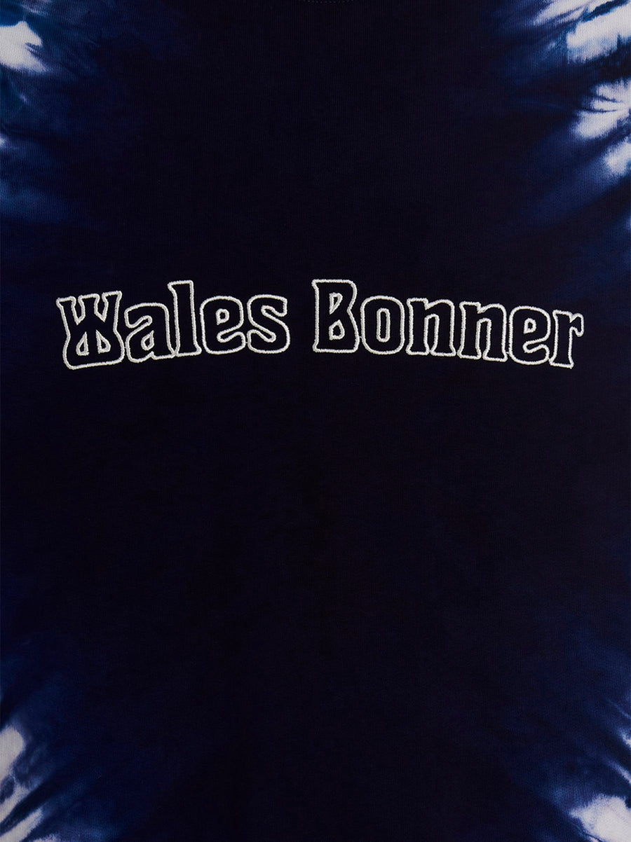 Wales Bonner Blue Tie Dye Logo Embroidered Sweatshirt 100 Percent Cotton
